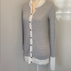 Three Dots Striped Hooded Thumbhole Top
